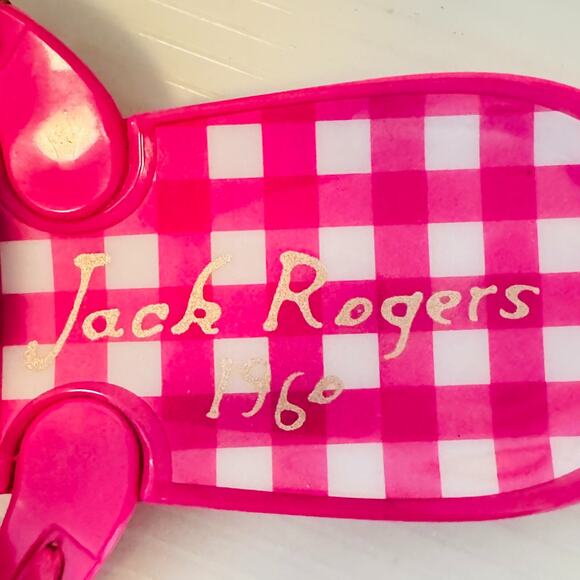 Jack Rogers Sandals Womens 7 Pink White Gingham Georgica Jelly T-Strap Thong - Picture 10 of 11